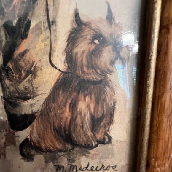 Vintage MCM M.Medeiros 60’s Framed Boy and Dog Painting Print - Picture 2 of 7